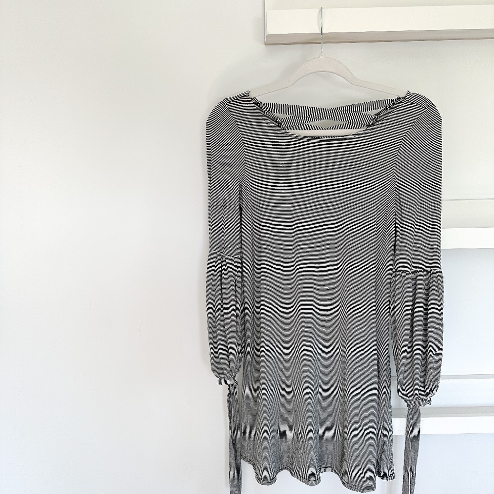 American Eagle Outfitters Black & White Stripe Strappy Back Long Sleeve Dress